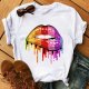 Women's Lip Colorful White With Printed Pattern Short Sleeve